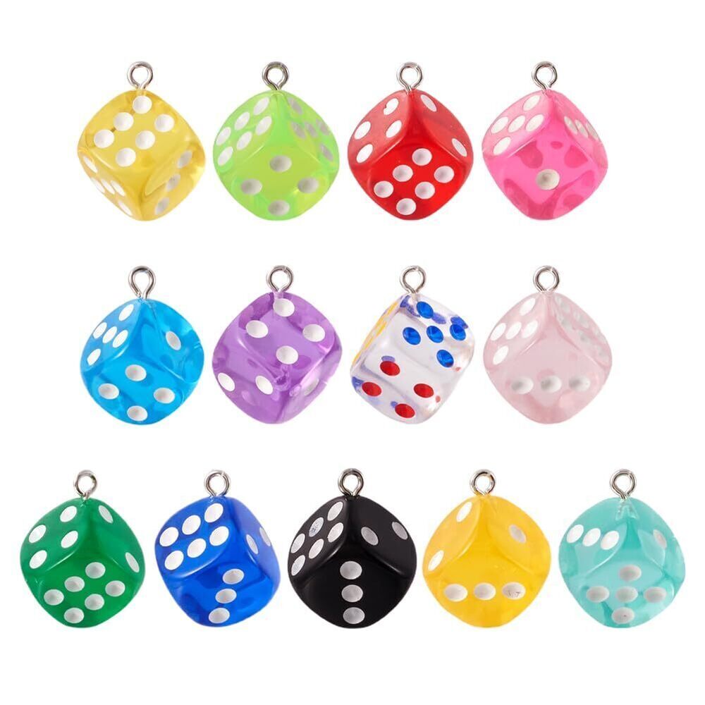 2828 Elecrelive 30pcs Dice Charms Transparent Resin Square Dice Pendants